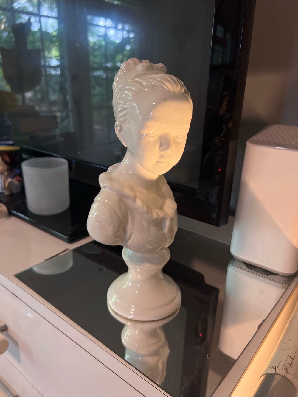 White Ceramic Girl Bust Sculpture - Decorative Home Art